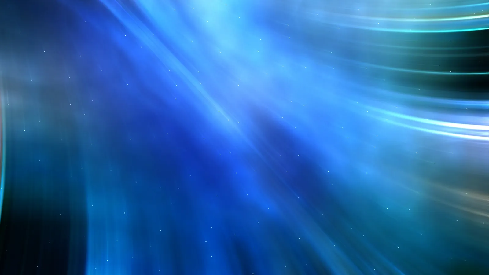 An abstract image of swirling blue and teal light streaks with small white dots resembling stars.