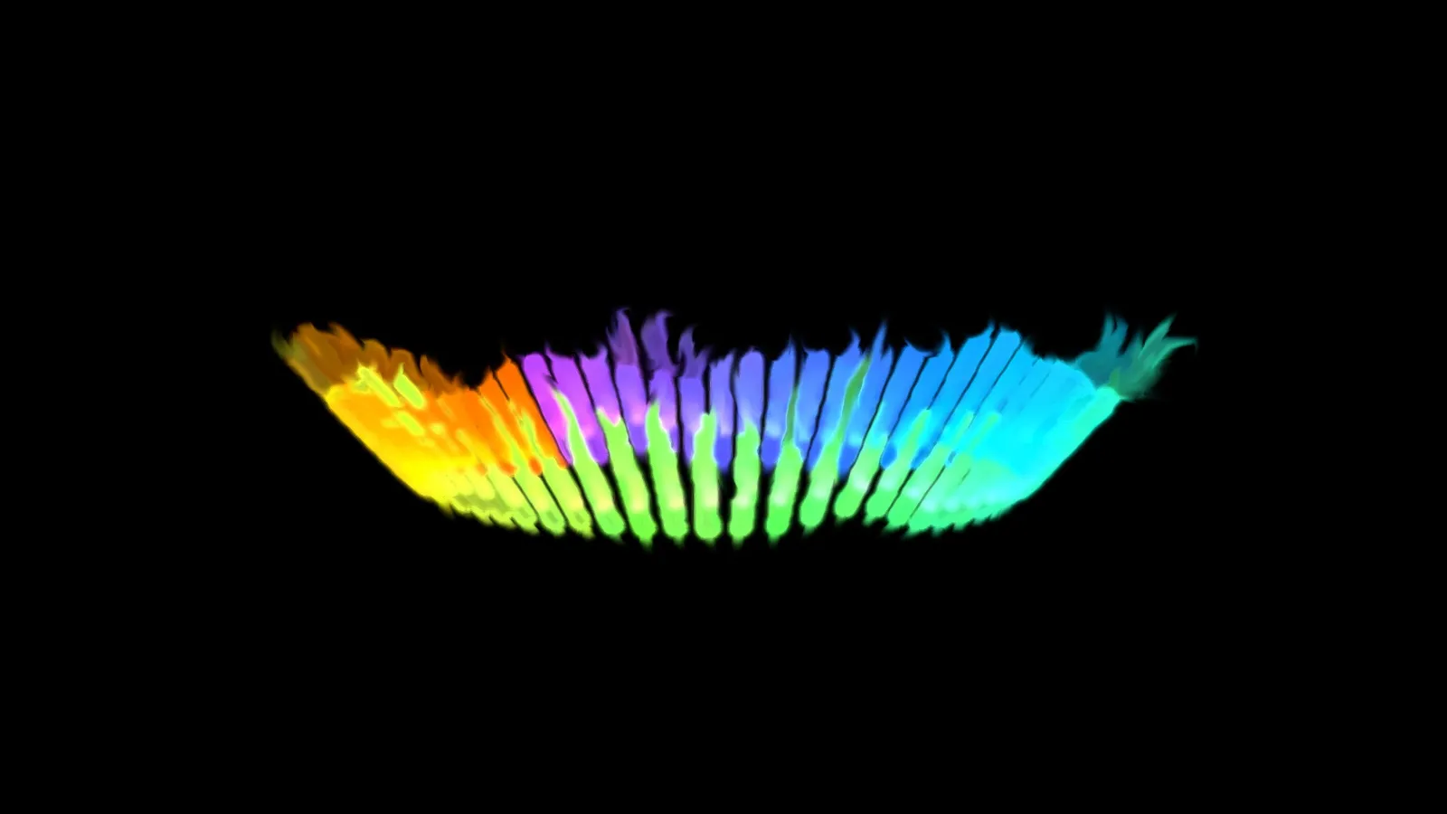 Abstract streaks of rainbow-colored light against a solid black background.